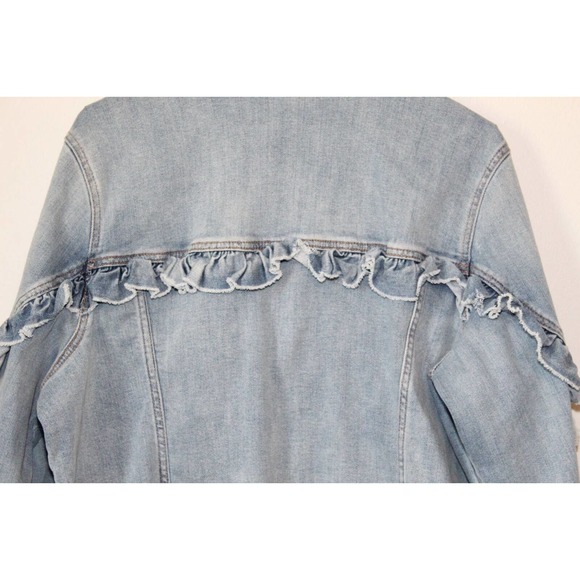 Lane Bryant Ruffled Denim Jean Jacket Blue Light Wash Womens Plus Size 24 H14229 - Picture 8 of 8